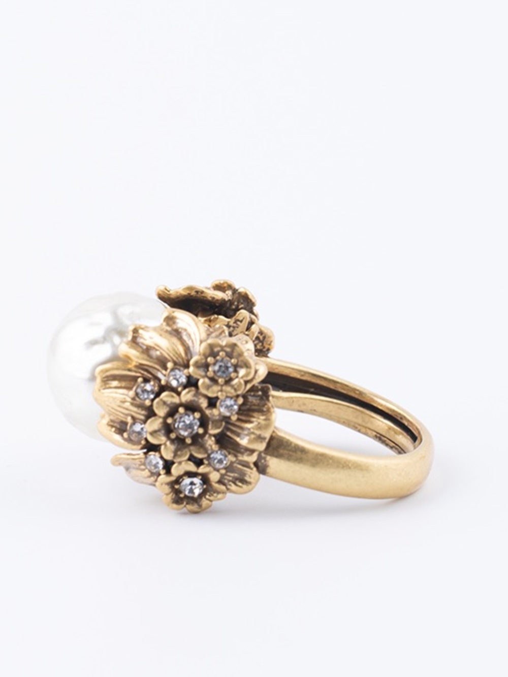 A piece of art Gold plated with Floral Pearl Statement Ring adjustable